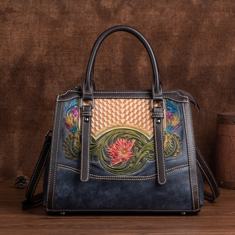 Women's Embossed Fashion Elegant Brushed Top Layer Shoulder Bags