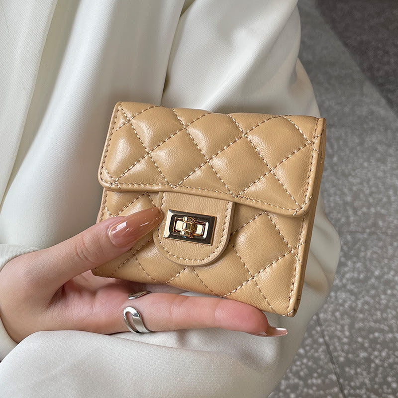 Women's Leather Short Three Folding Compact Diamond Ladies Wallets