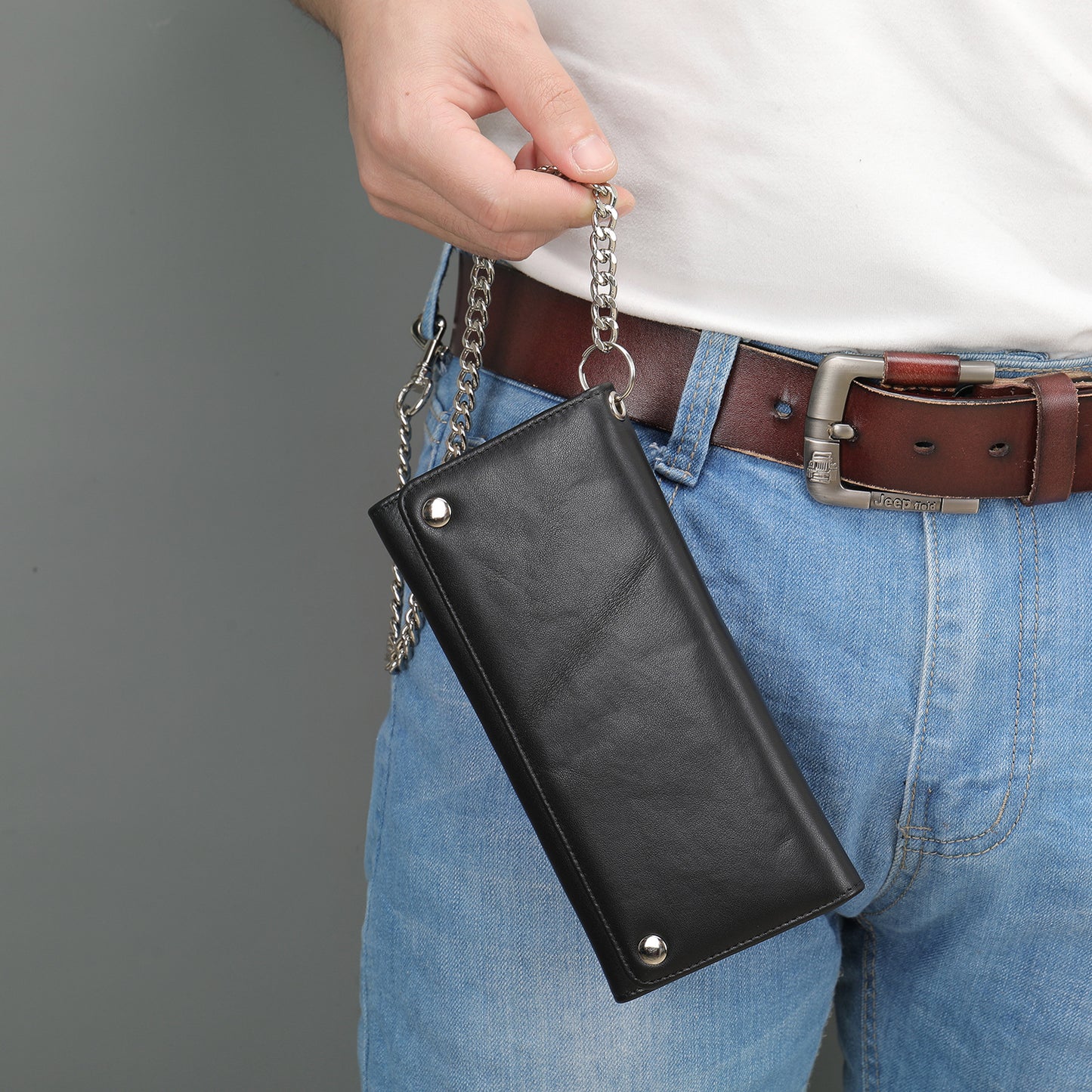Men's Snap Fashion Retro Chain Style Mid-length Purses