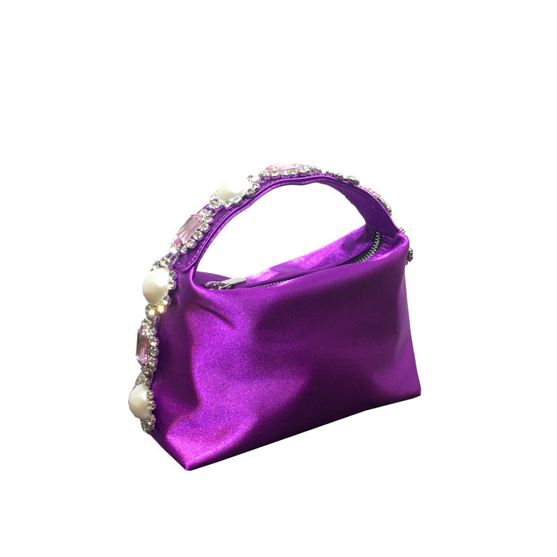 Women's Rhinestone Pearl Pillow Dinner Silk Lunch Handbags