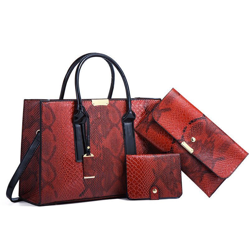 Women's Snakeskin Pattern Fashion Trendy Retro Large Capacity Handbags