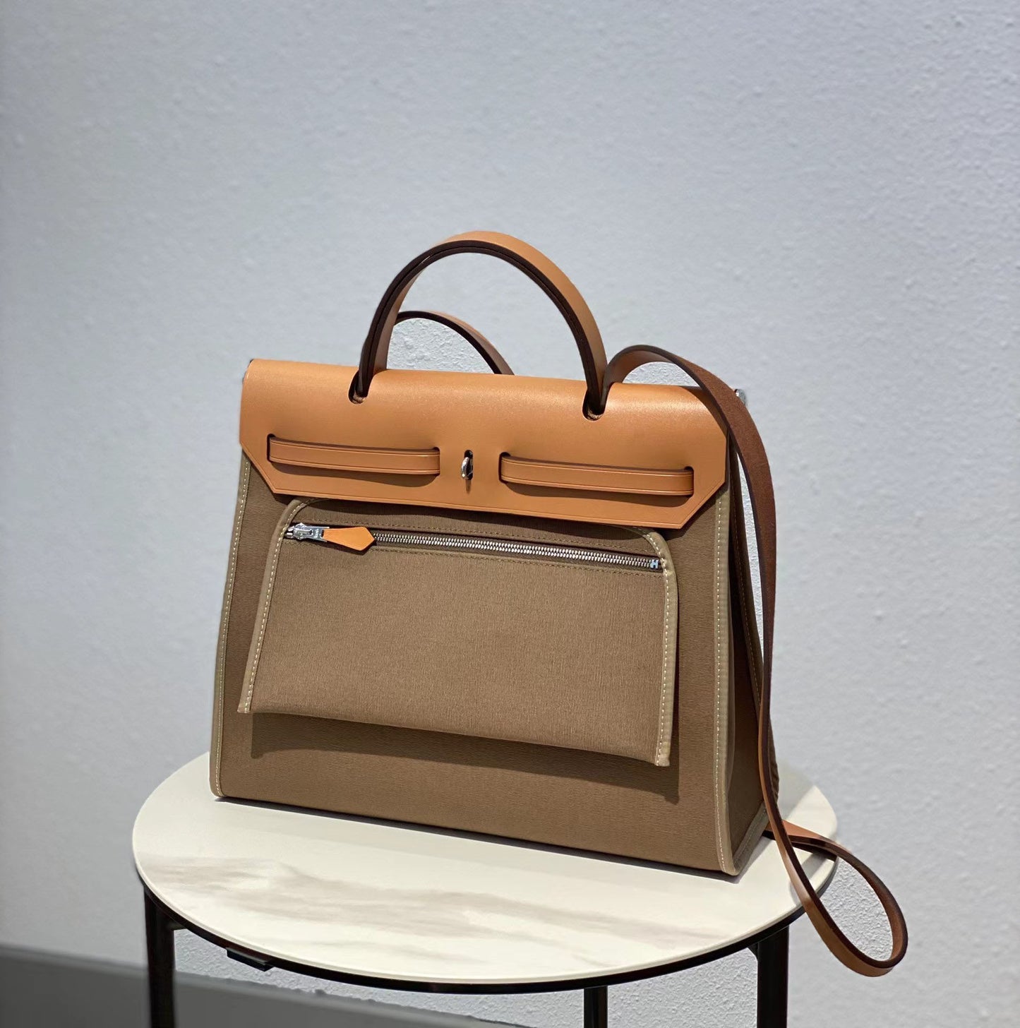Trendy Head Layer Cowhide Canvas Kelly Shoulder Bags