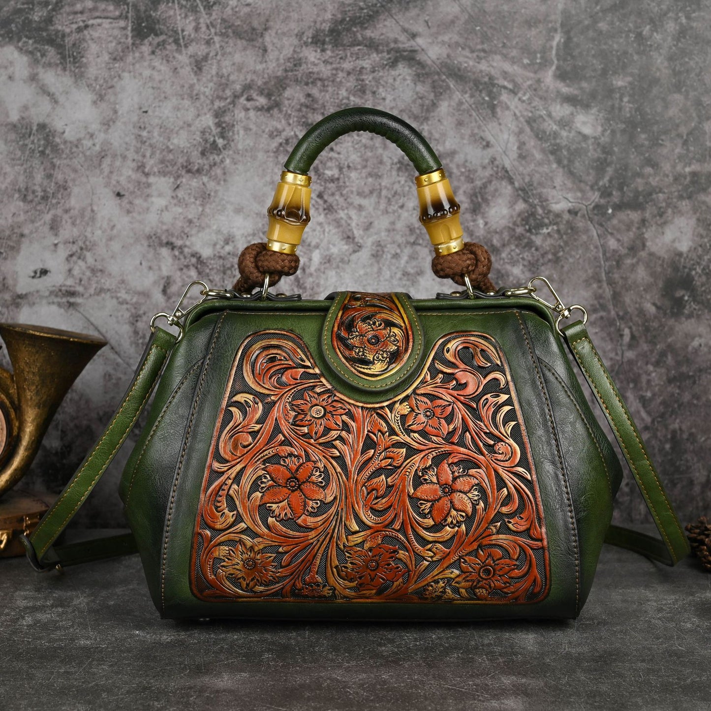 Women's Retro Rub Colored Totem Series Optional Embossed Handbags