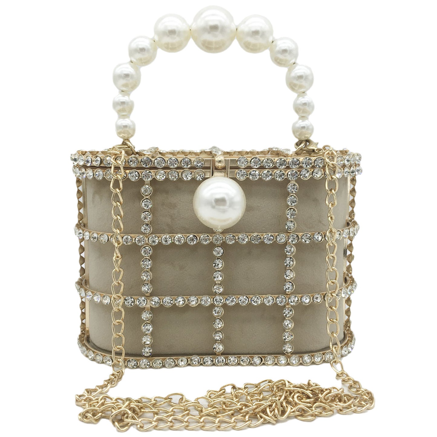 Women's Metal Pearl Diamond Chain Pig Cage Handbags