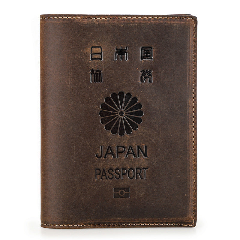 Black Angel Retro Crazy Horse Leather Passport Multifunctional Men's Wallets