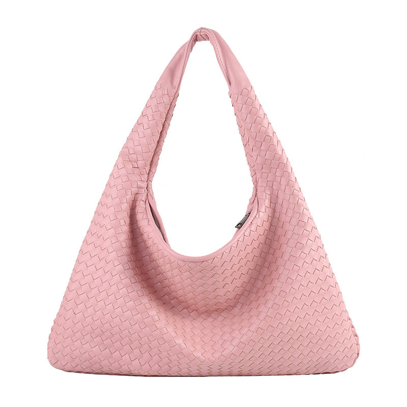 Woven Solid Color Large Capacity Portable Simple Shoulder Bags