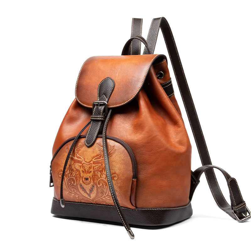 Women's Leather First Layer Cowhide College Retro Backpacks