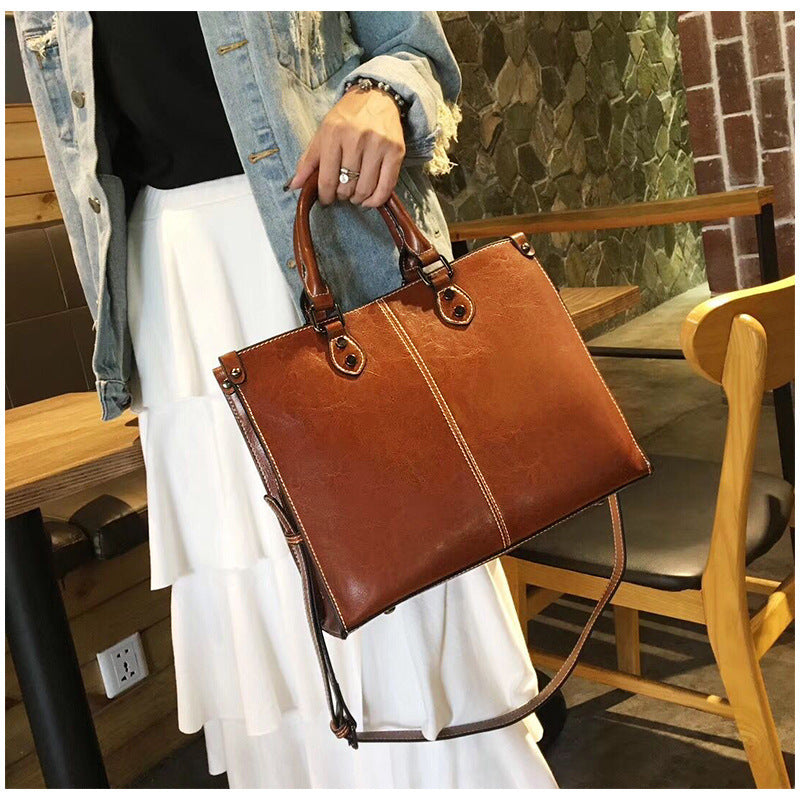 Women's Slouchy Charming Leather Cowhide Retro Handbags
