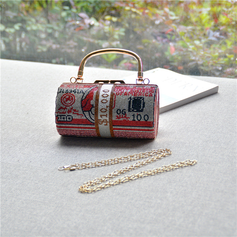 Women's Full Diamond Cylinder Dollar Fashion Rhinestone Evening Bags