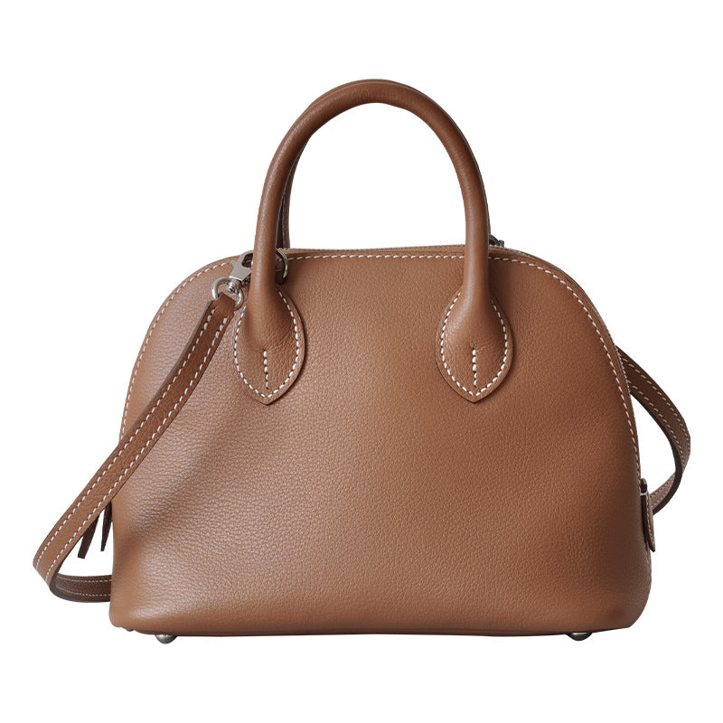 Women's Wax Line Top Layer Cowhide Bowling Crossbody Bags