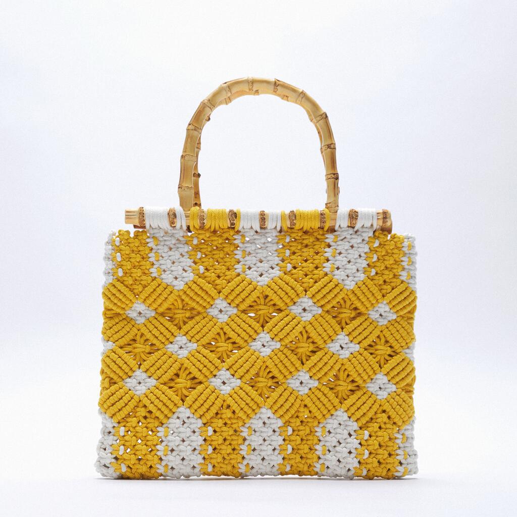 Women's Cotton Rope Braided Flower Bamboo Blue Handbags