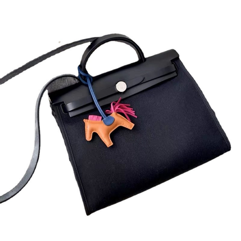 Women's Genuine Leather Kelly Cowhide Canvas Color Matching Handbags