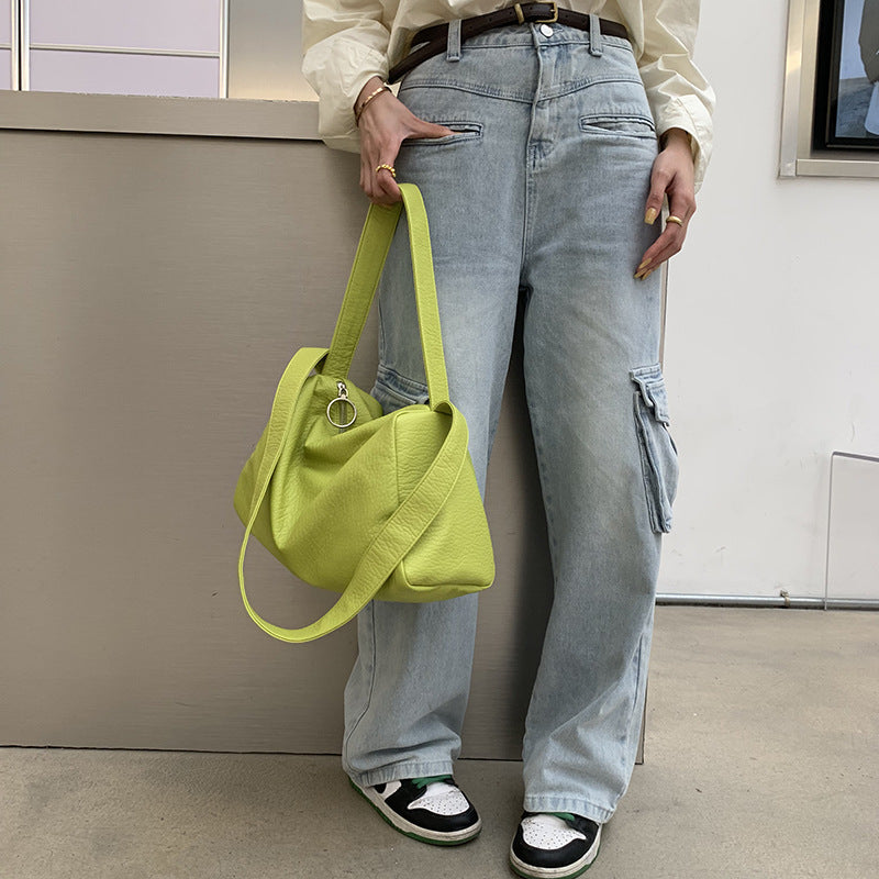 Women's Ge Macaron Large Capacity Soft Leather Shoulder Bags