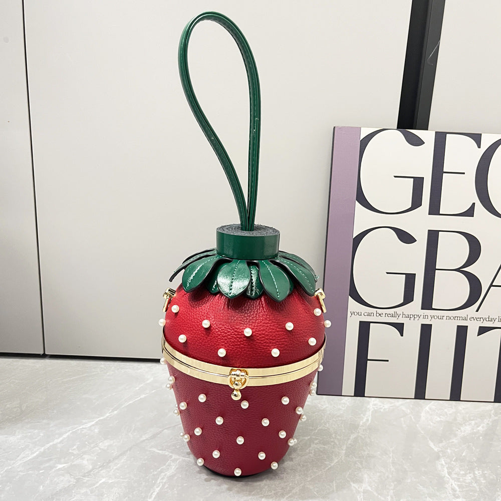 Women's Strawberry Shape Handmade Pearl Decoration Lady's Handbags