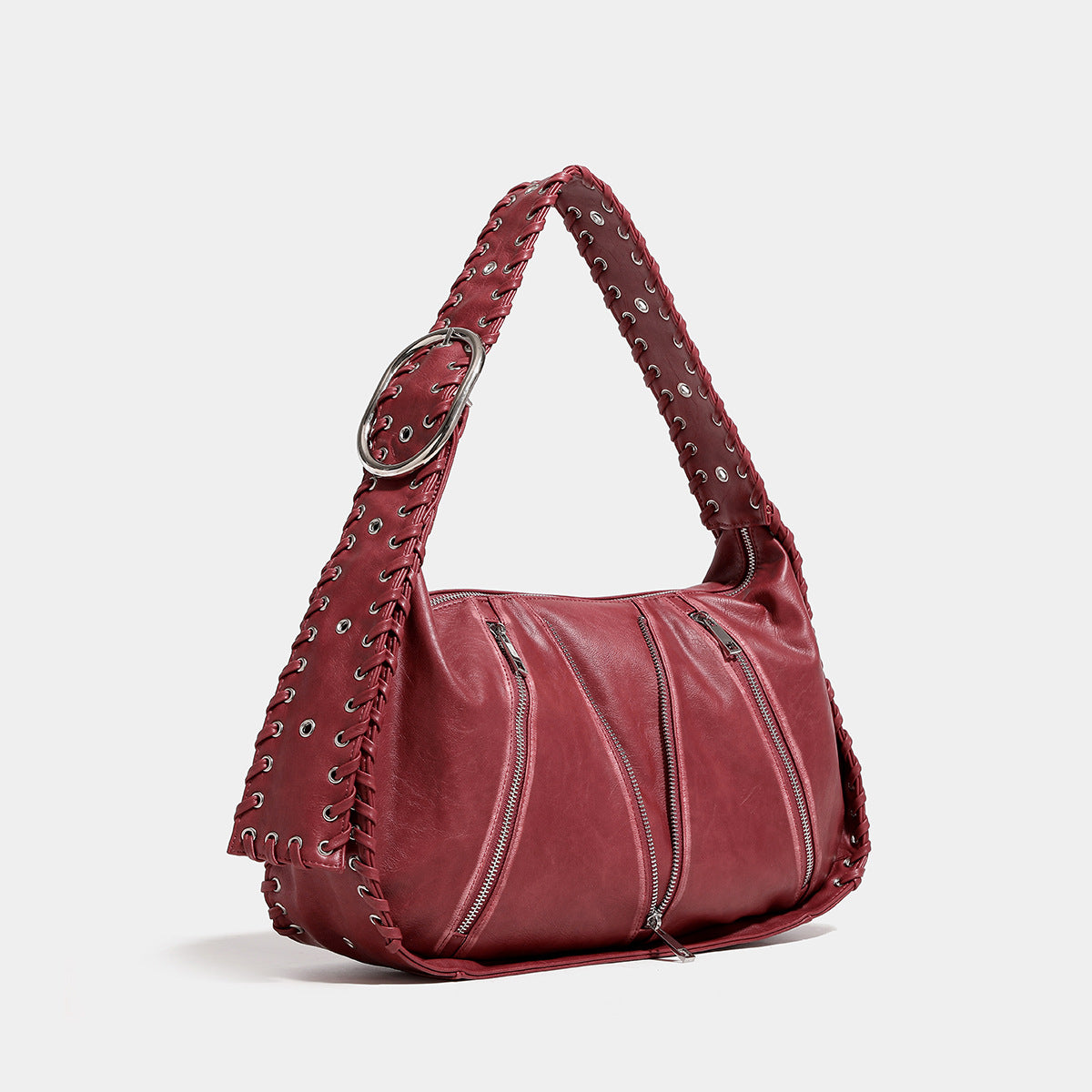 Women's Retro Motorcycle Brushed Woven Underarm Wide Shoulder Bags
