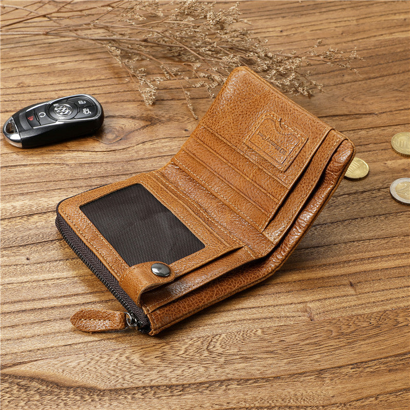 Men's Vegetable Tanned Cowhide Leisure Vertical Green Men's Wallets