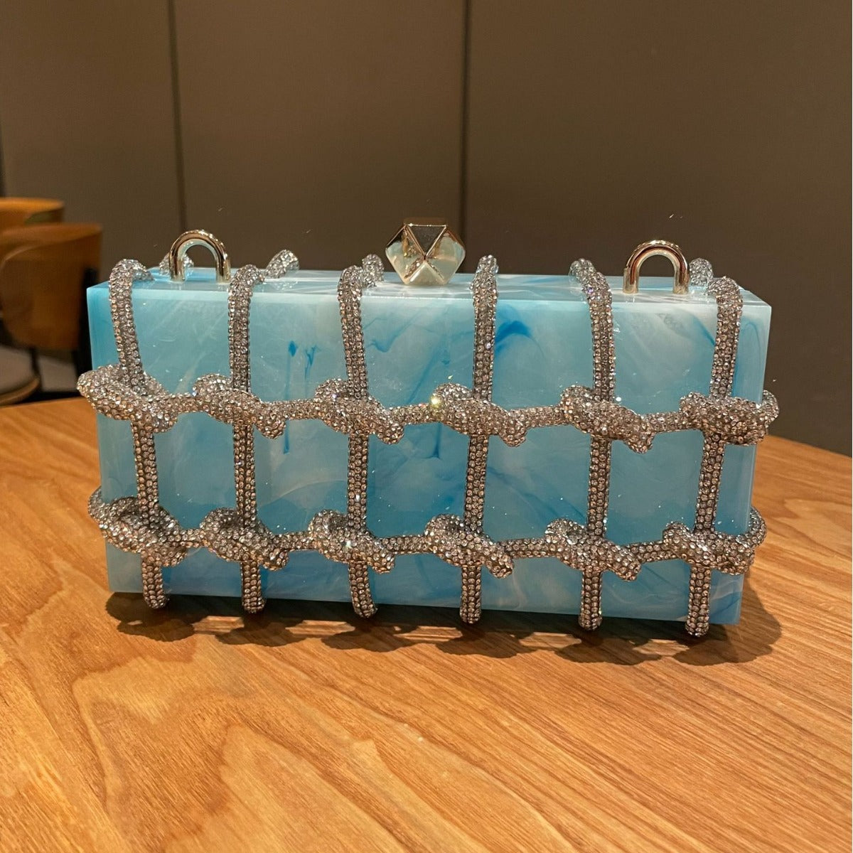 Women's Cloud Marble Acrylic Box Diamond Hand-woven Handbags