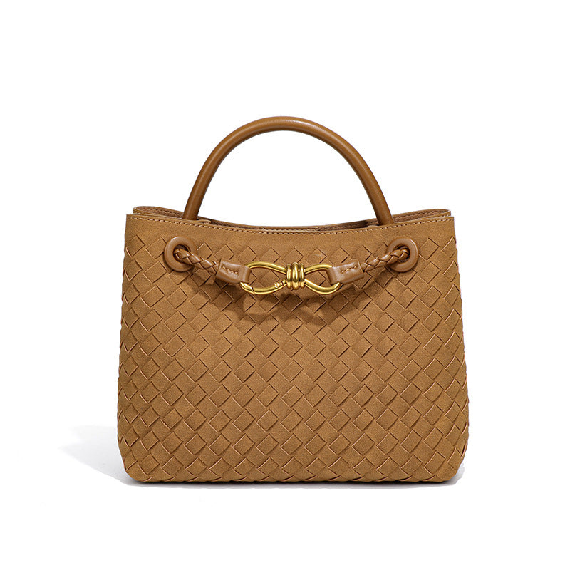 Women's Fashion Portable Bow Metal Hand-woven Texture Handbags