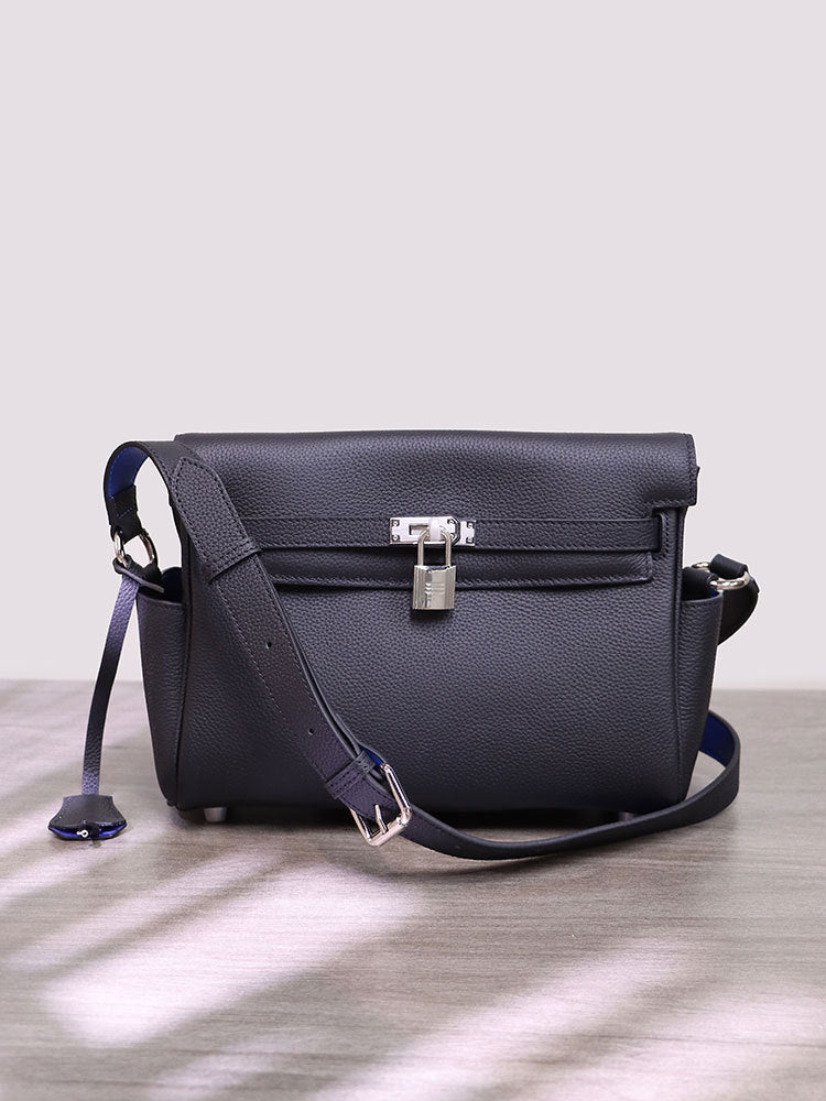 Retro High-grade First Layer Cowhide Kelly Wide Strap Crossbody Bags