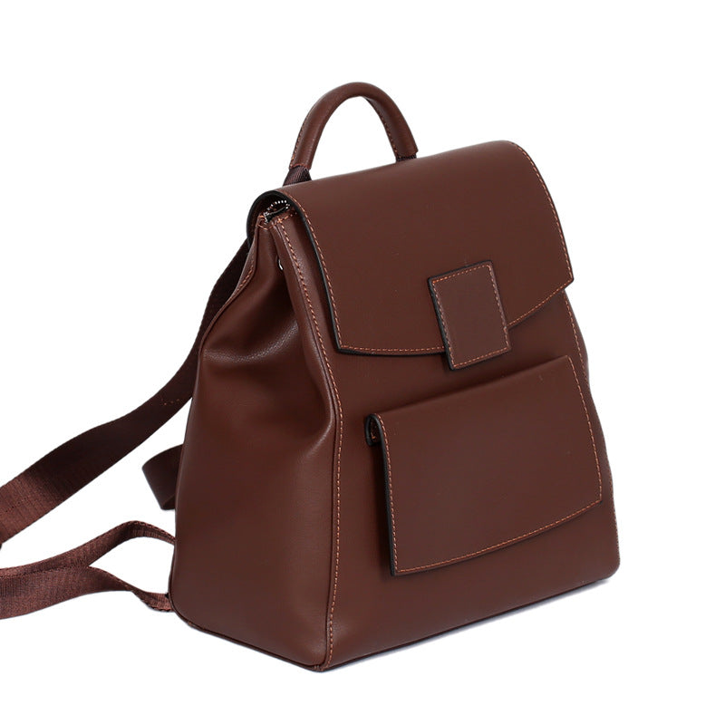Women's Style Genuine Leather Color Matching Cowhide Backpacks