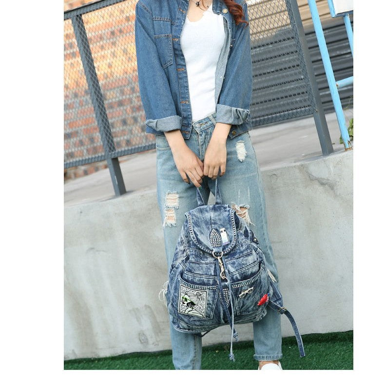 Women's Korean Fashion Jean Leisure Denim Canvas Backpacks