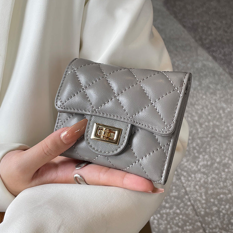 Women's Leather Short Three Folding Compact Diamond Ladies Wallets