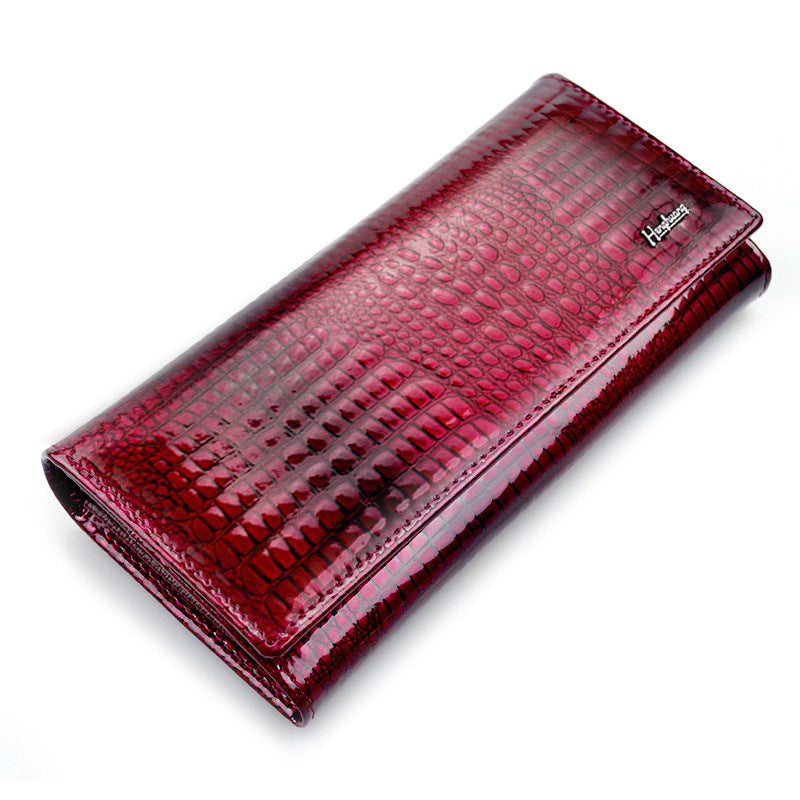 Women's First Layer Cowhide Leather Patent Crocodile Ladies Wallets