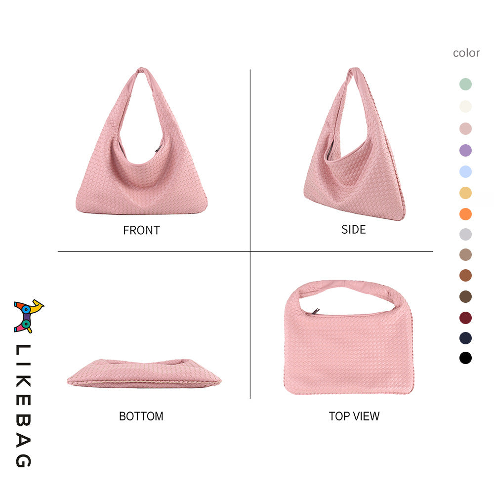 Woven Solid Color Large Capacity Portable Simple Shoulder Bags