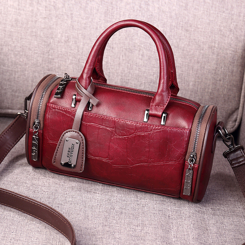 Women's Retro Motorcycle Style Portable Pillow Round Handbags