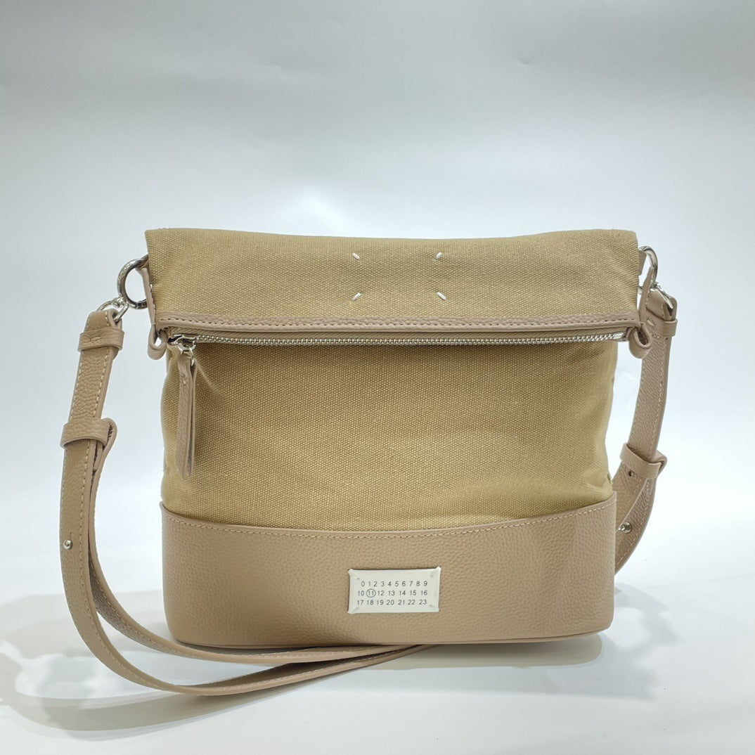 Pretty Tiding Leather Stitching Canvas Simple Bags