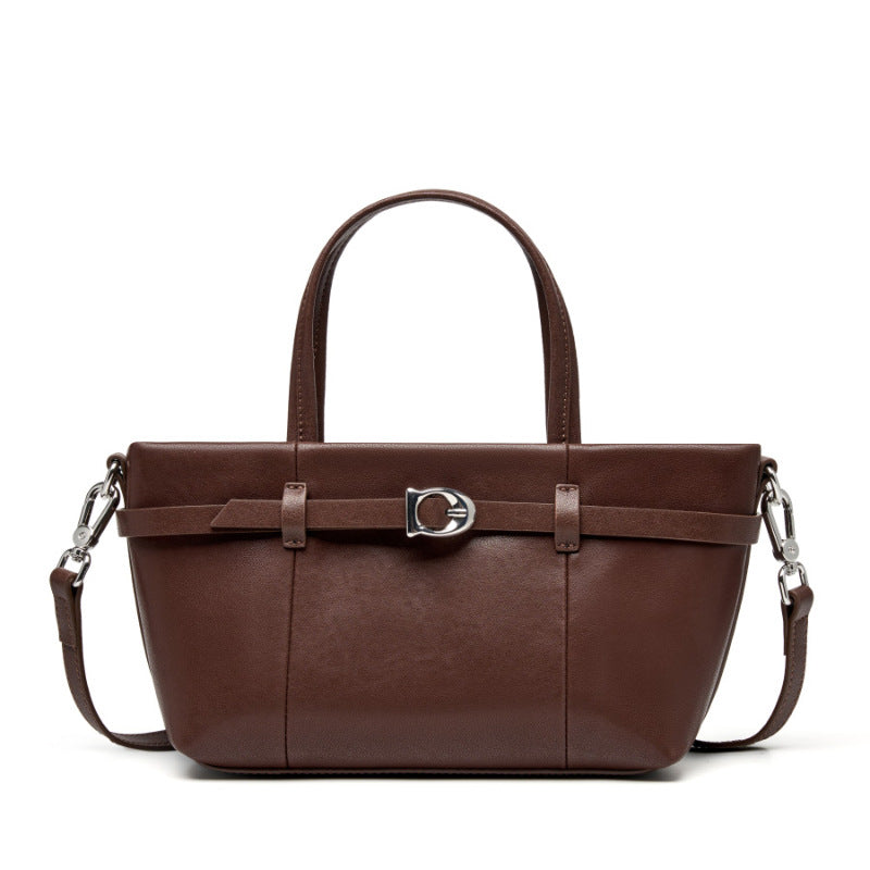Women's Cowhide Retro Commuter Vegetable Basket Leather Handbags