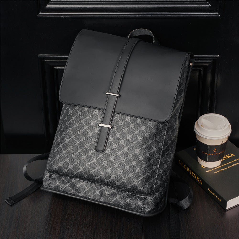 Men's Checked Fashion Leather Flip Computer Backpacks