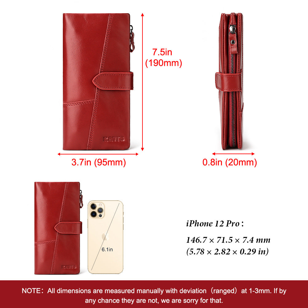Women's Fashion Mobile First Layer Cowhide Clutch Ladies Wallets