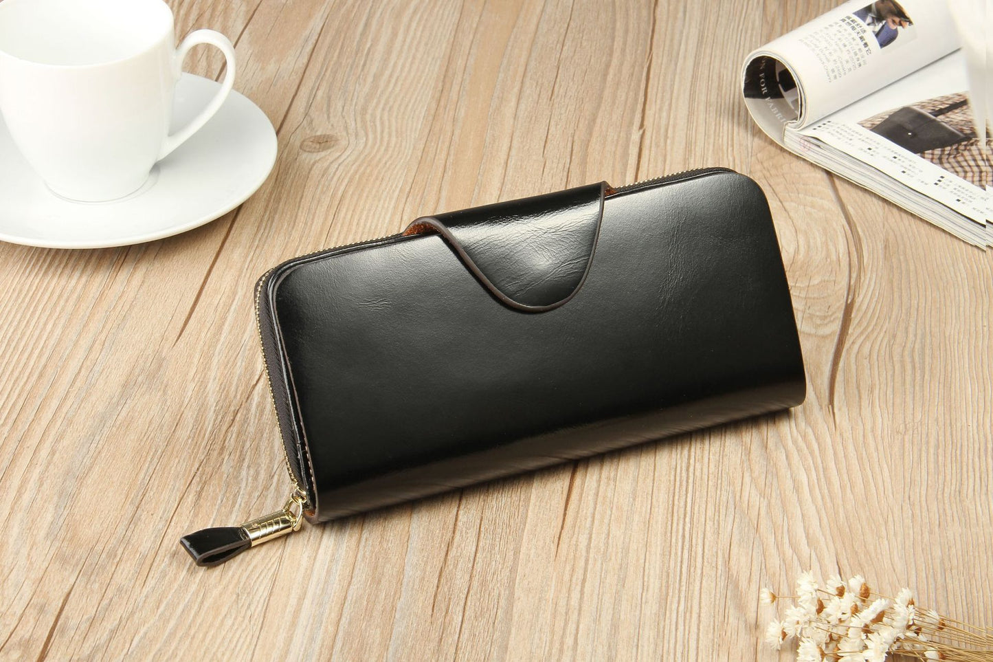 Leather Oil Wax Cowhide Korean Style Long Ladies Wallets