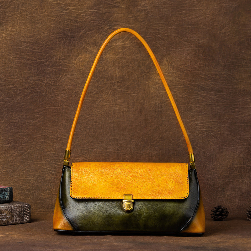 Women's Underarm First Layer Leather Contrast Color Crossbody Bags