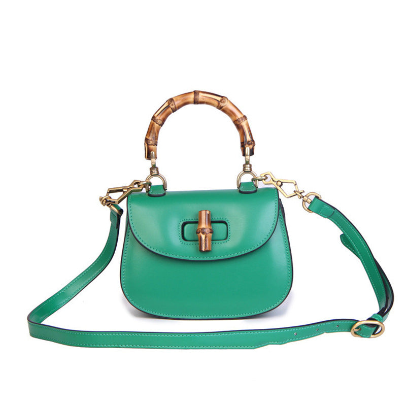 Women's Bamboo Retro Textured Genuine Leather Home Shoulder Bags