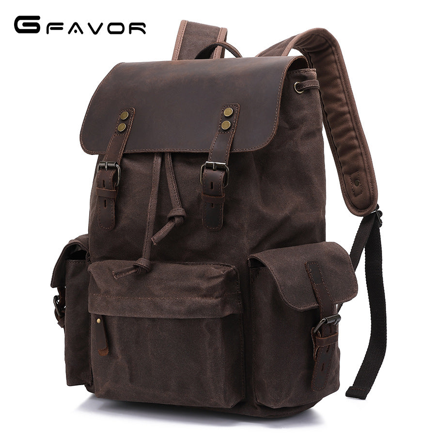 Men's Crazy Horse Leather Retro Oil Wax Backpacks