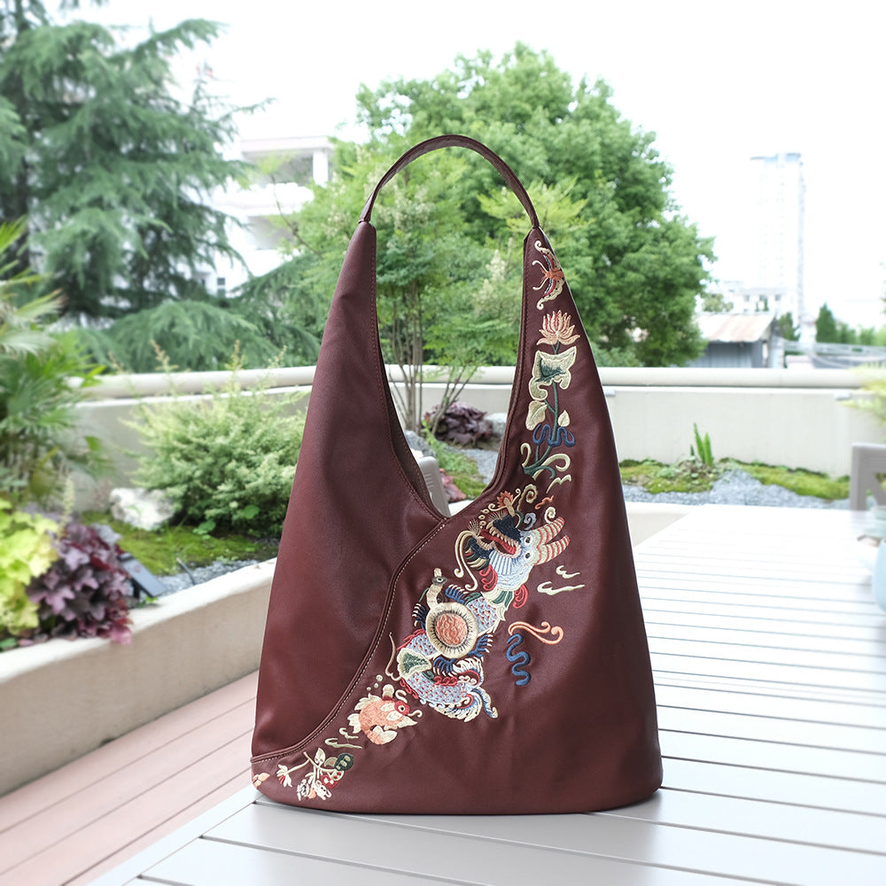 Women's Yarn Chinese Style Embroidery Underarm Large Armpit Bags