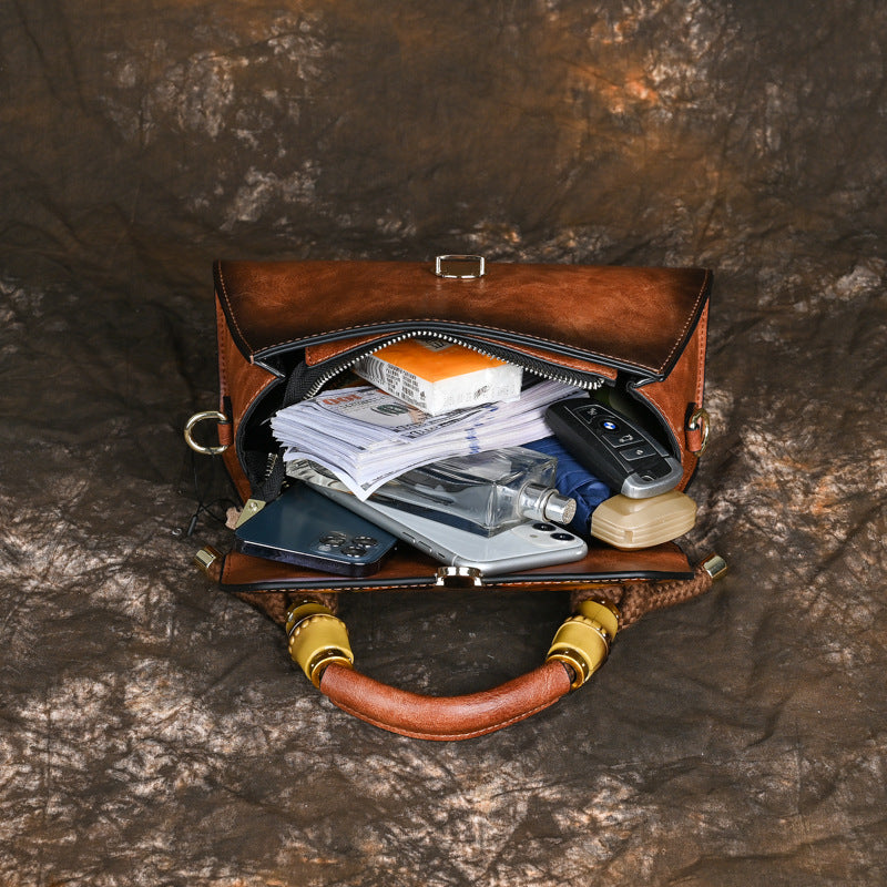 Women's Retro National Style Material Leather Carving Handbags