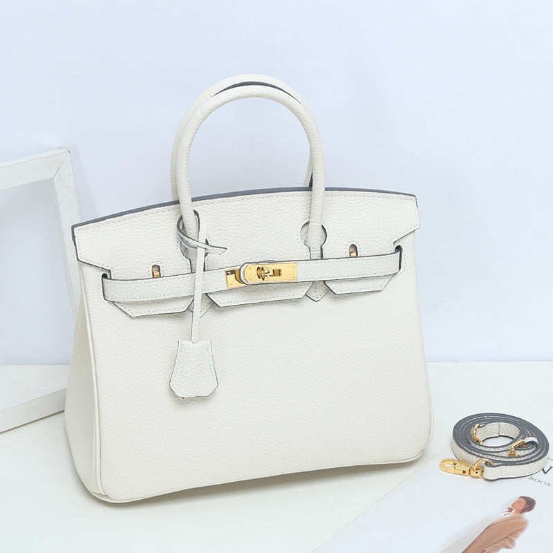 Women's Lychee Pattern Kelly Genuine Leather First Handbags