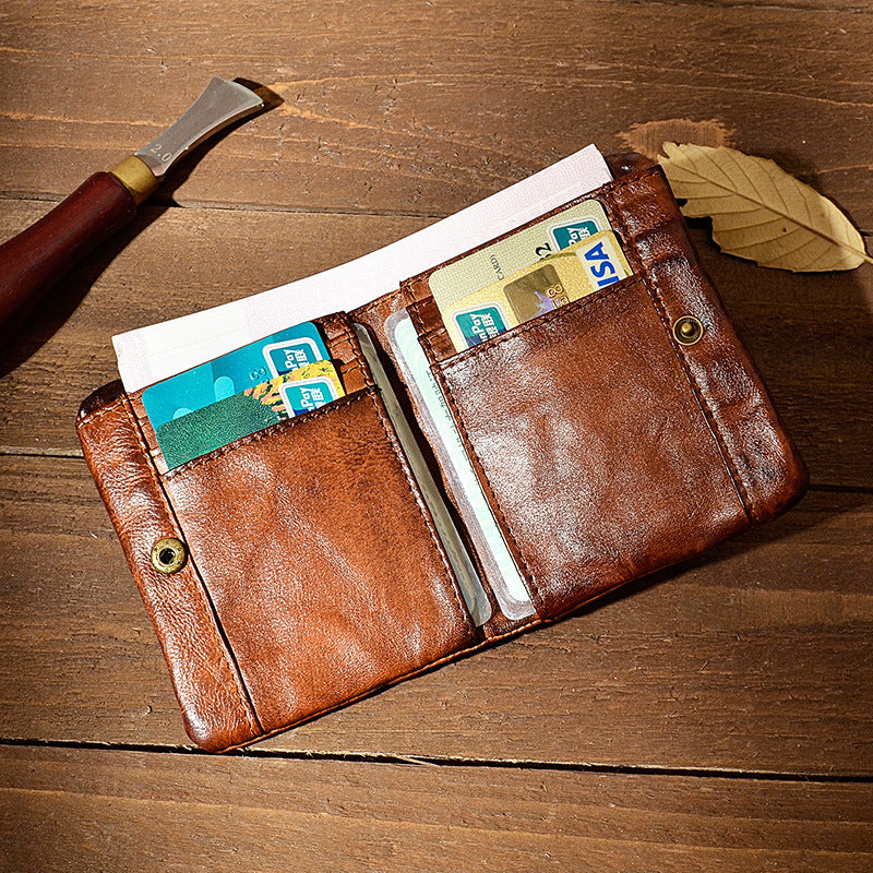 Men's Hand-rub Color Distressed Pleated Vegetable Tanned Men's Wallets