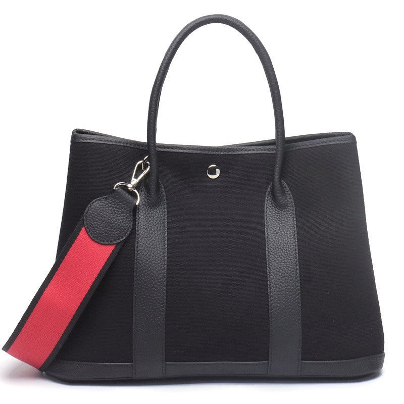 Women's With Canvas Genuine Leather Stuffed Red Handbags