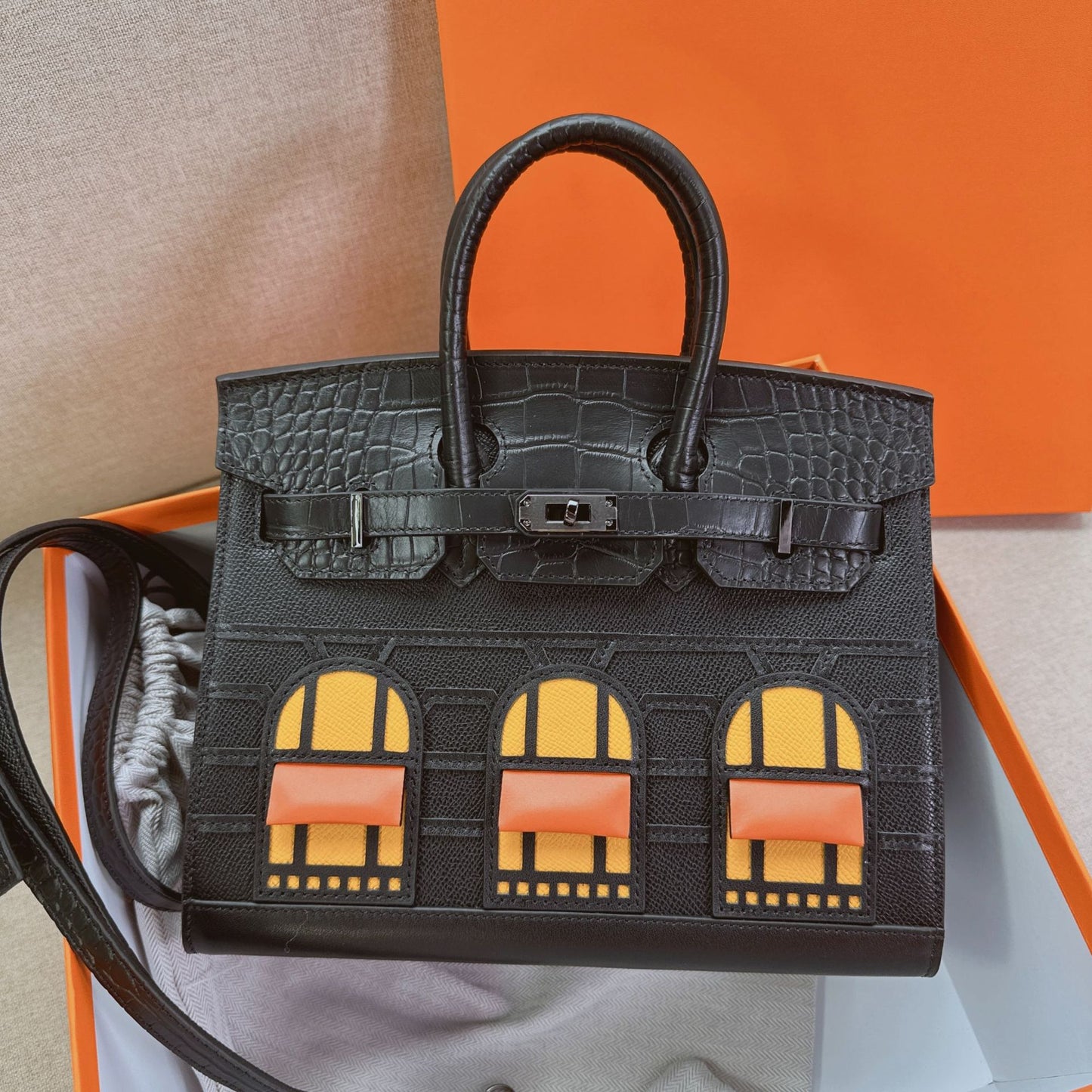 Leather High-grade Crocodile Pattern Stitching Palm Handbags