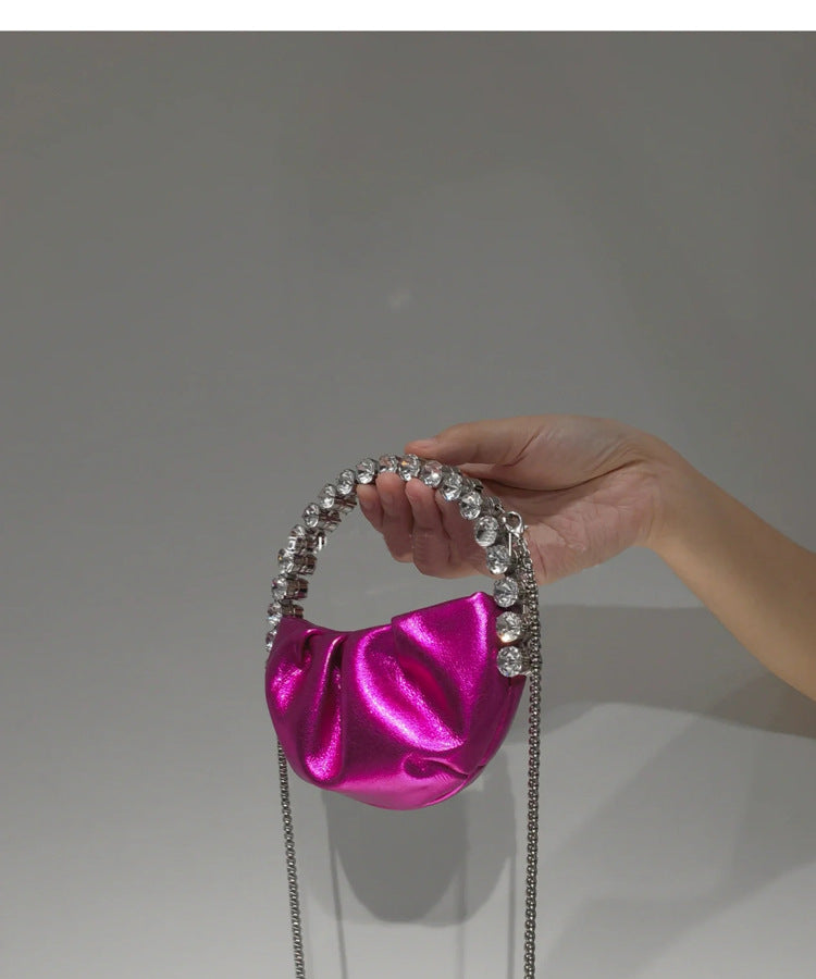 Women's Rhinestone Portable Diamond Pleated Trendy Design Evening Bags
