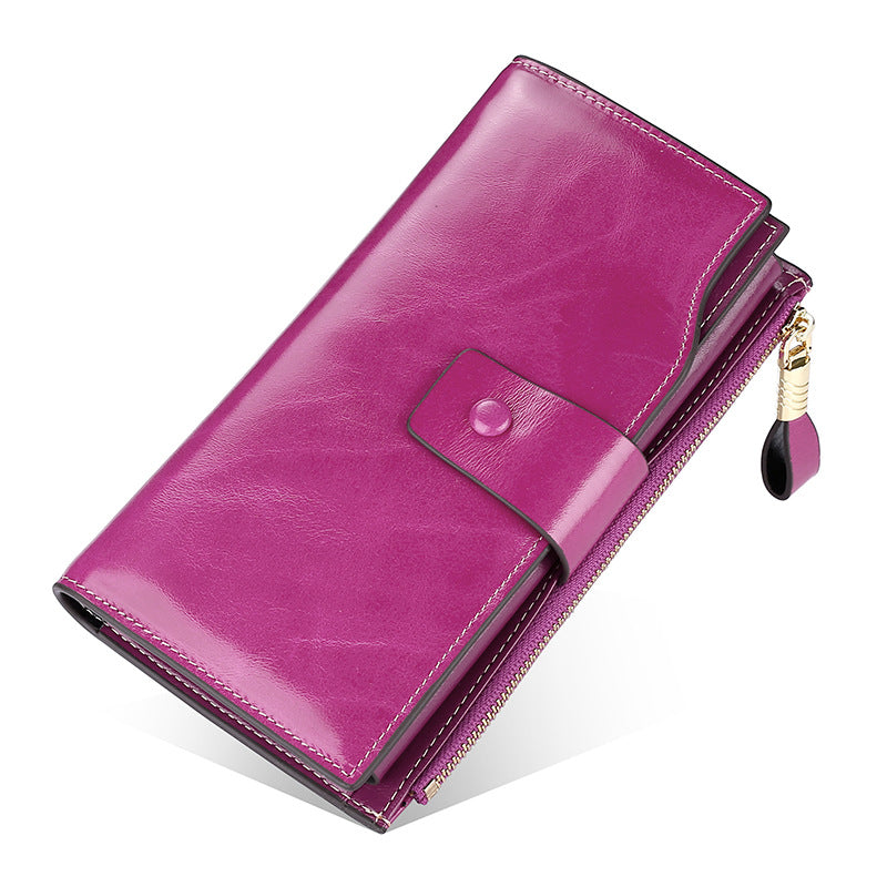 Top Layer Leather Long Swiping Multifunctional Retro Ladies Wallets