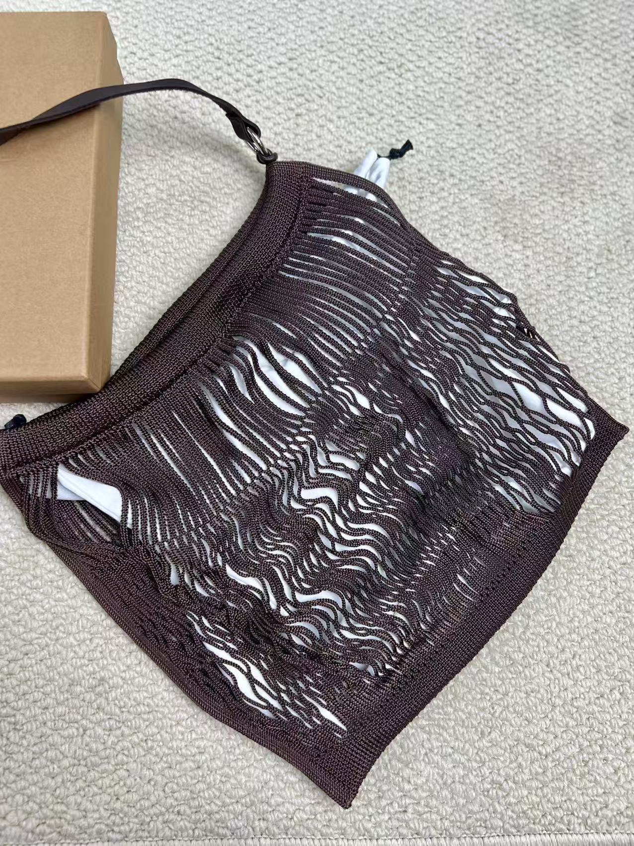 Women's Vegetable Tanned Leather Net Fishnet Woven Shoulder Bags