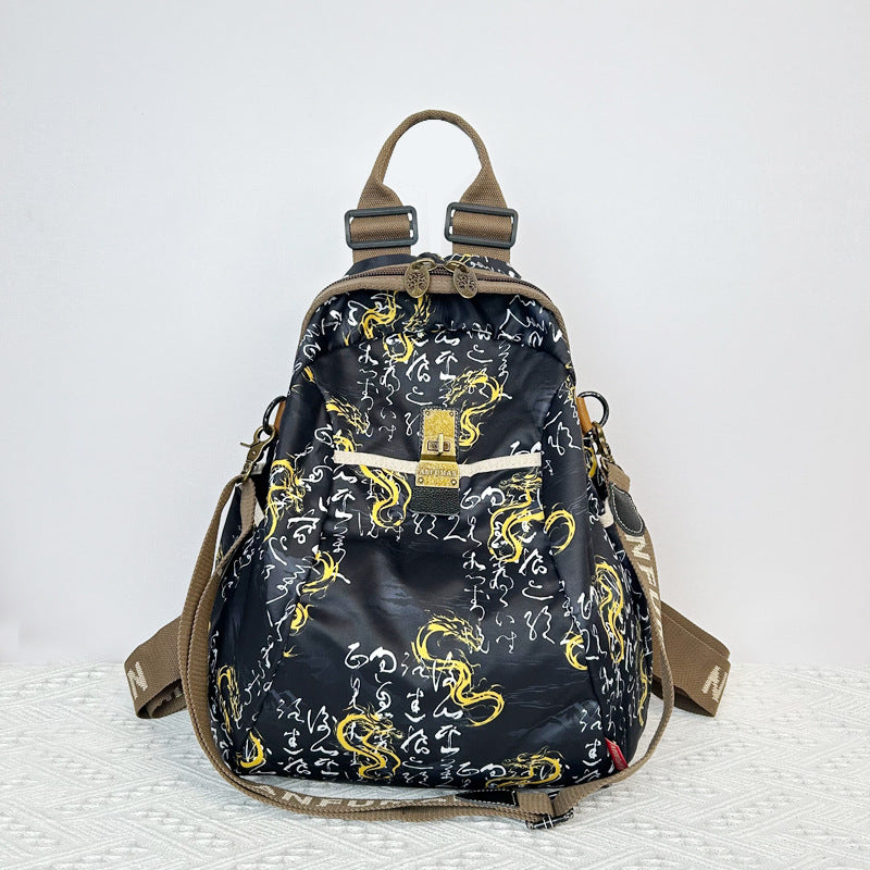 Black White Printed Ethnic Style Fashionable Large Backpacks