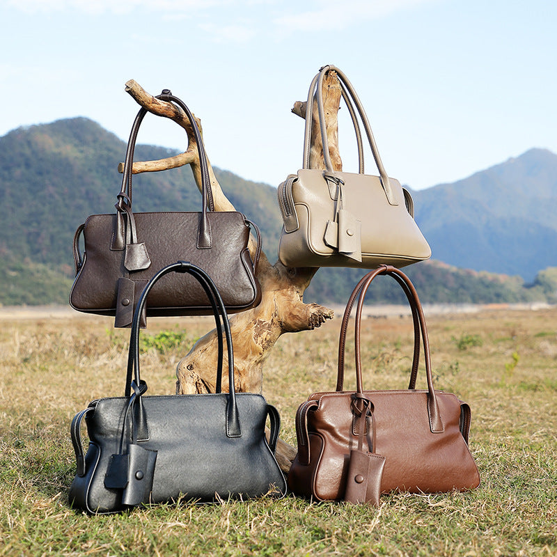 Women's Niche Leather Vegetable Tanning Hand Holding Shoulder Bags