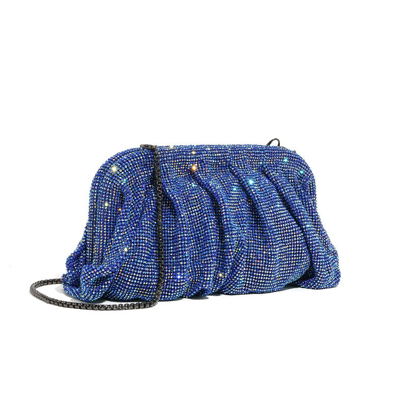 Hand Clutch Pleated Chain Rhinestone Cloud Clip Bags