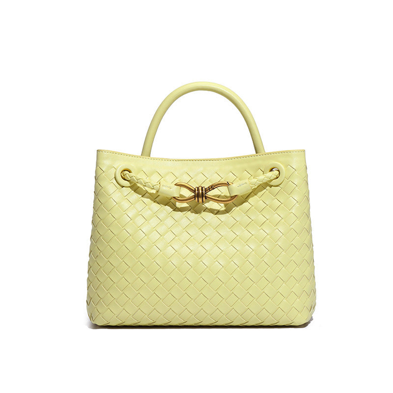 Women's Woven Handmade Weaving Metal Cord Fastener Crossbody Bags
